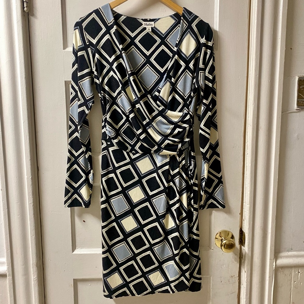 Hatley Black and Cream Geometric Long Sleeve Dress